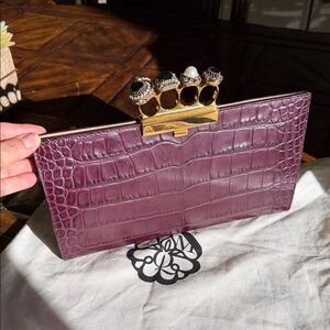 Alexander McQueen Plum Croc-Embossed Clutch